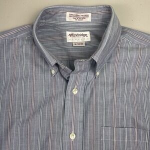 VTG Windridge Mervyns Shirt (L) 16 32 33 Mens L/S Button Down Blue Striped Retro